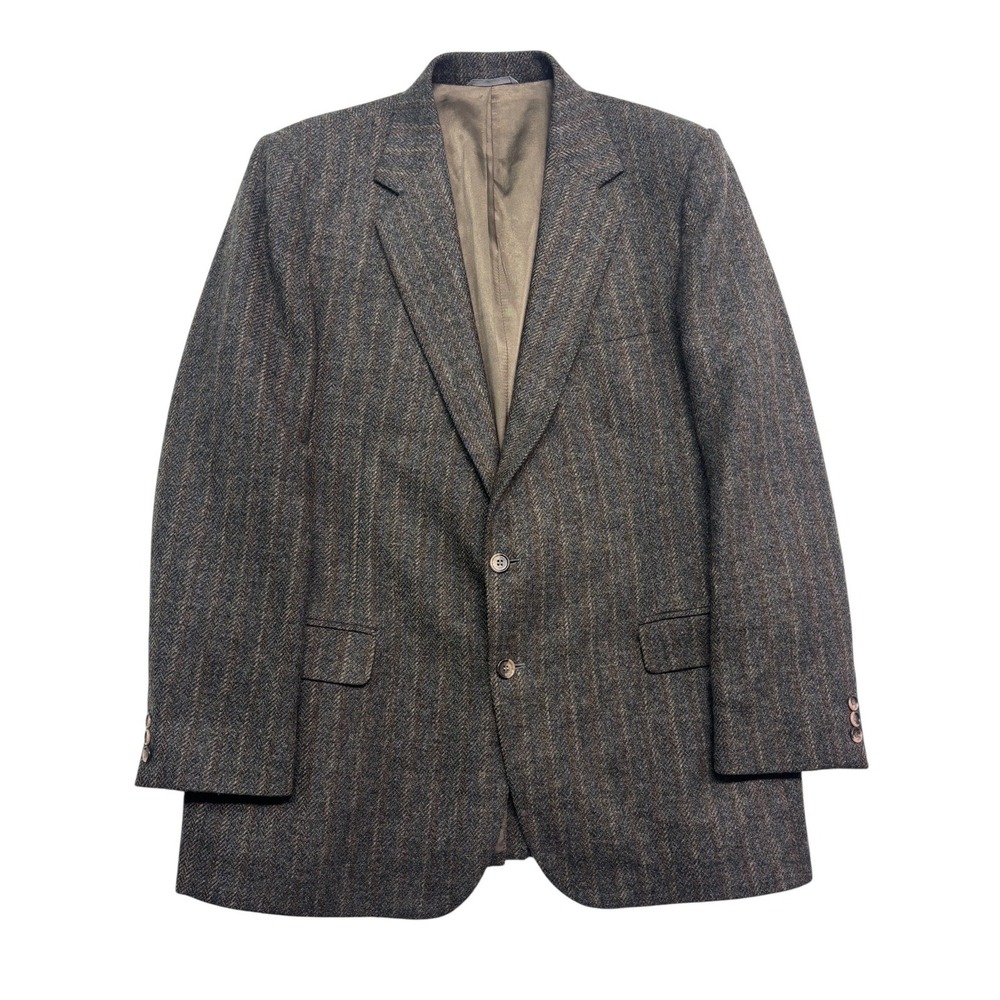 vtg Haggar 44L Brown Gray Herringbone Tweed Blazer Jacket Sport Suit Coat Wool